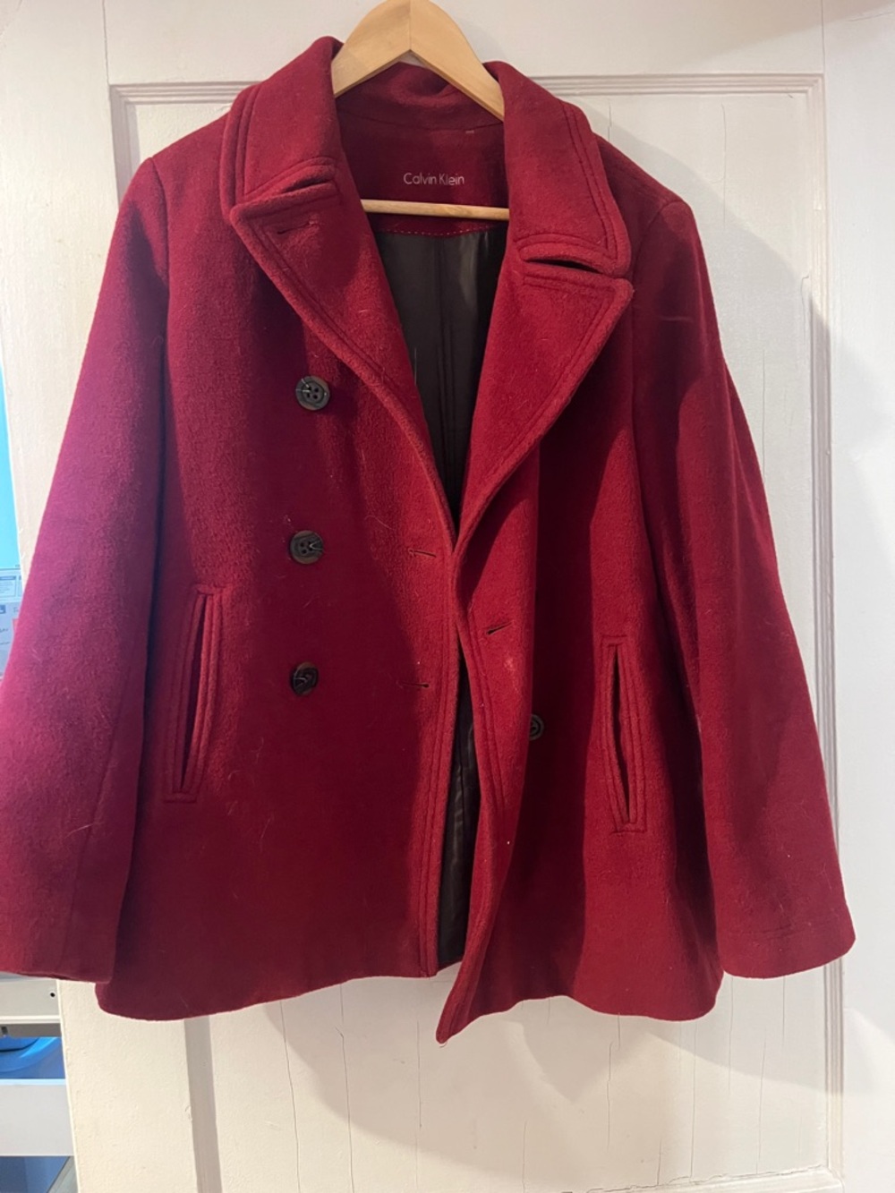 Calvin Klein Deep Red Wool Peacoat